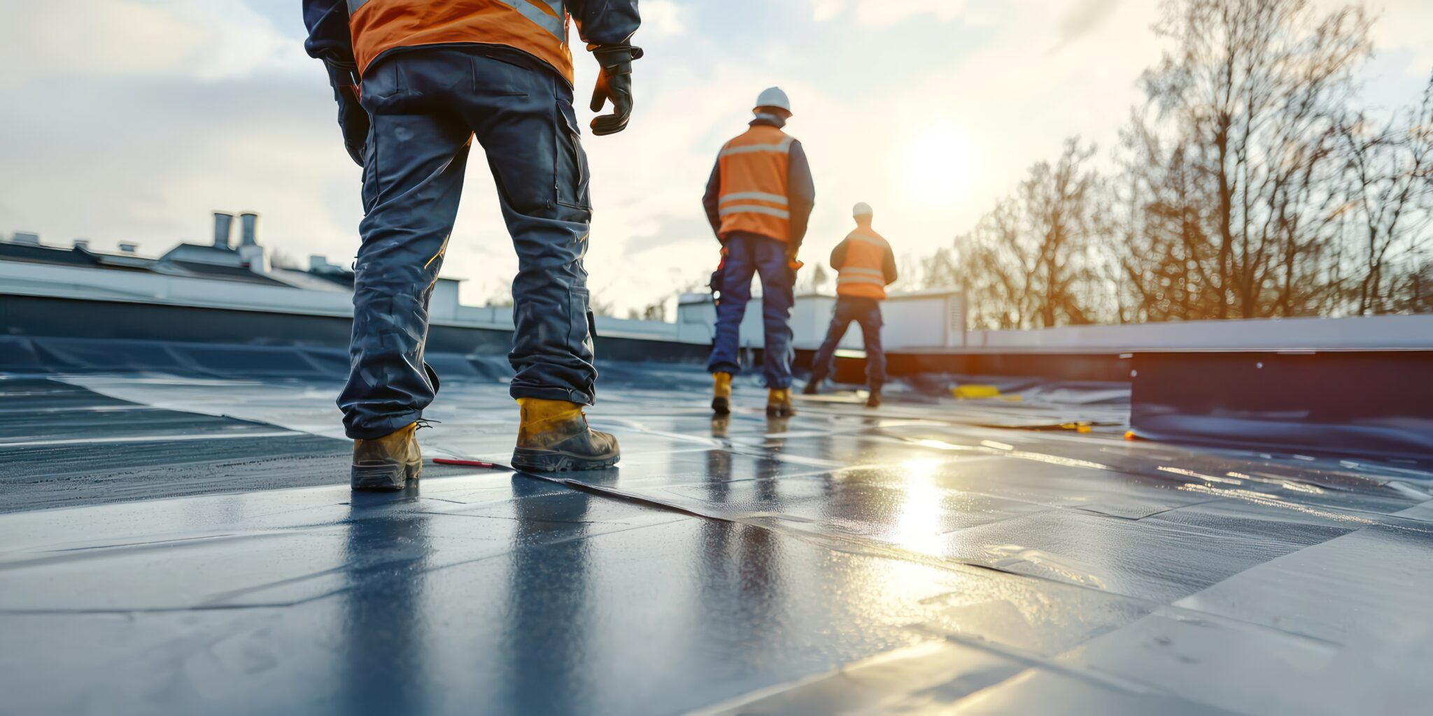 EPDM rubber flat roofing installation on a Massachusetts commercial building EPDM rubber flat roofing installation on a Massachusetts commercial building